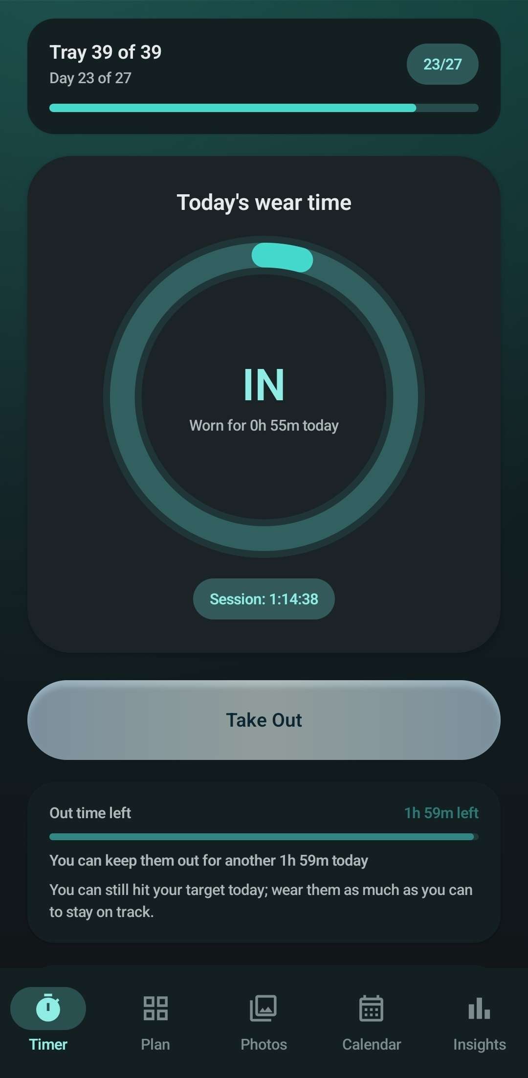 AlignerPro Invisalign® and clear aligner wear-time tracker screen